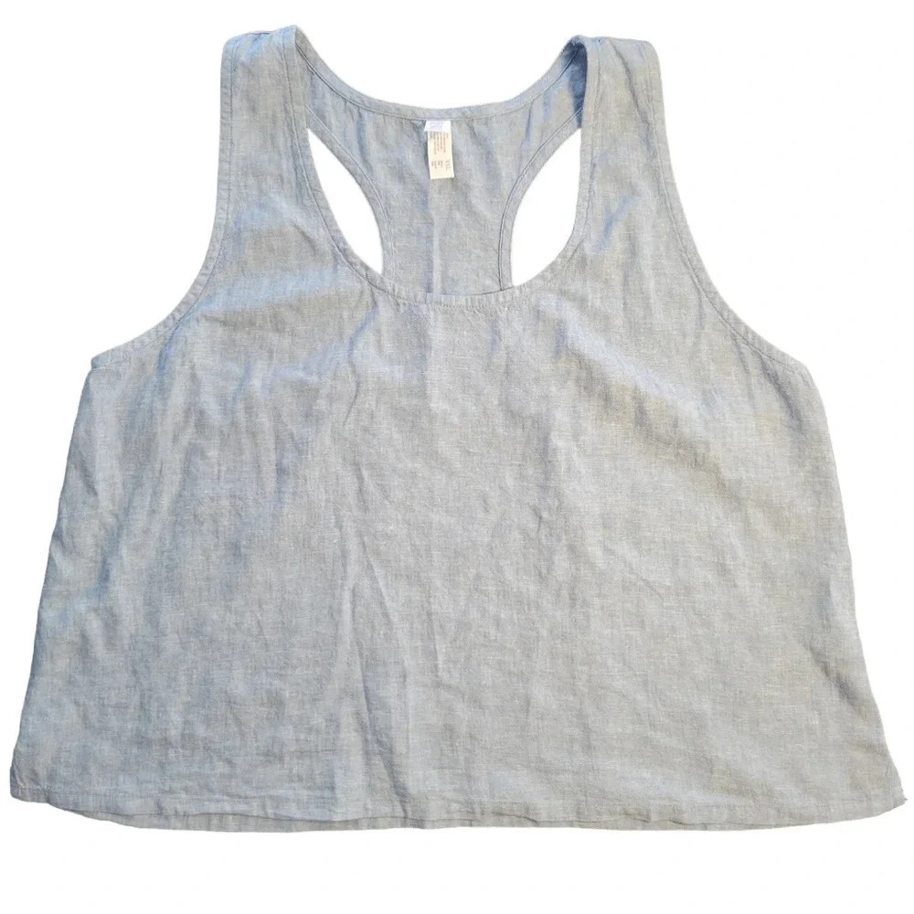Stars Above Light Blue Chambray Linen Blend Racerback Tank, Women's Size XXL